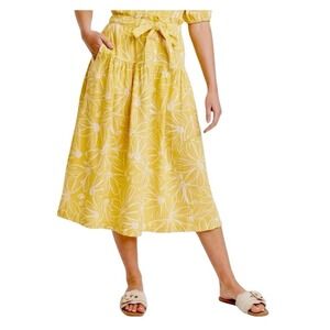 Universal Thread Yellow Print Waist Tie Linen Blend Midi Peasant Skirt Size XS